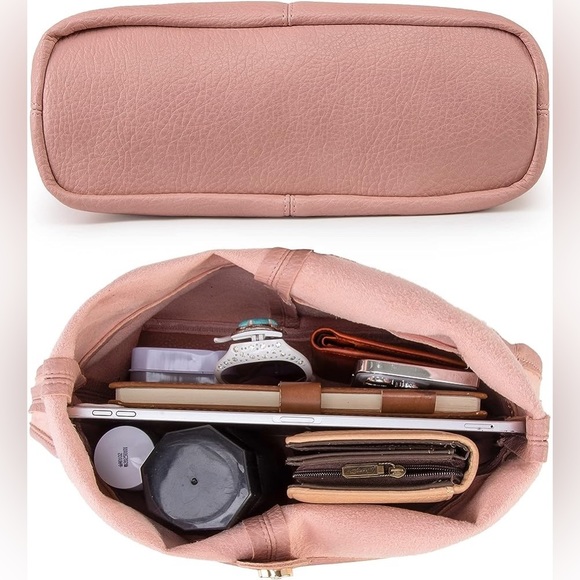 PINK SUPER SOFT VEGAN LEATHER SHOULDER BAG AND COIN CLUTCH 2 PIECE SET - Picture 5 of 6